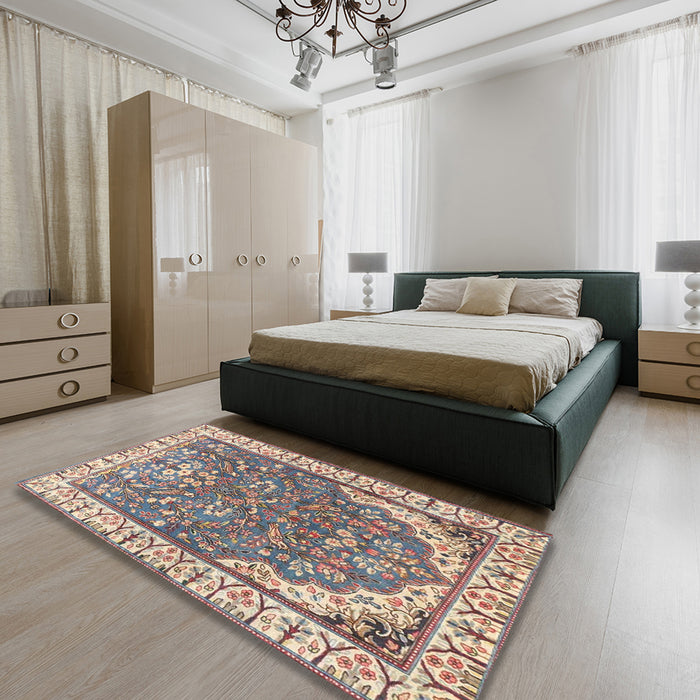 Machine Washable Traditional Tan Brown Rug in a Bedroom, wshtr4236