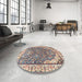 Round Traditional Tan Brown Animal Rug in a Office, tr4236