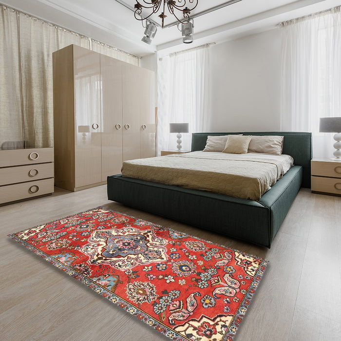 Traditional Camel Brown Persian Rug in a Bedroom, tr4237