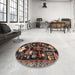 Round Traditional Orange Salmon Pink Animal Rug in a Office, tr4238