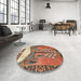 Round Traditional Brown Red Animal Rug in a Office, tr4243