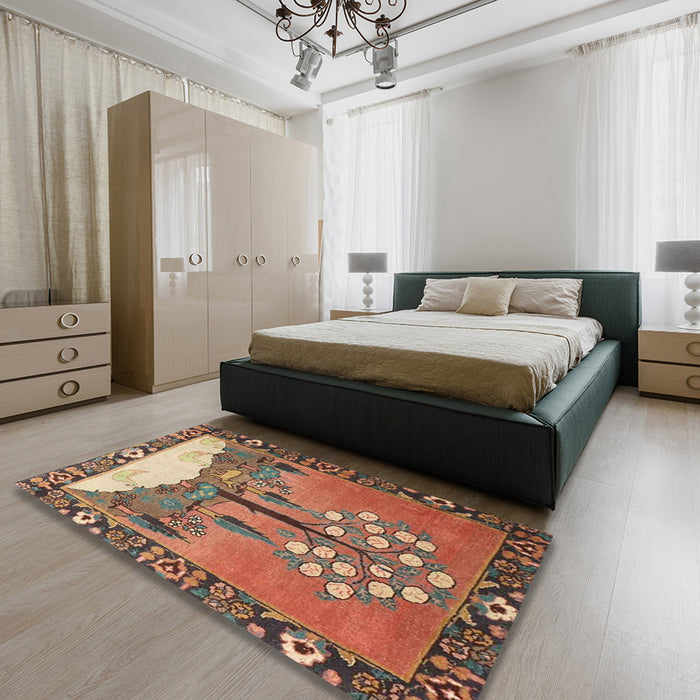 Traditional Brown Red Animal Rug in a Bedroom, tr4243