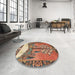 Round Machine Washable Traditional Brown Red Rug in a Office, wshtr4243