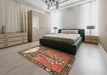 Machine Washable Traditional Brown Red Rug in a Bedroom, wshtr4243