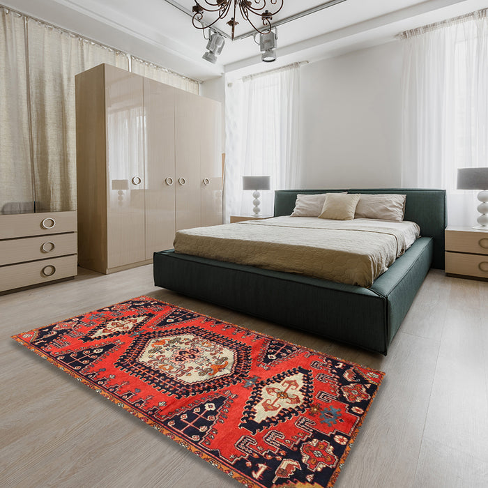 Traditional Rust Pink Persian Rug in a Bedroom, tr4249