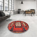 Round Machine Washable Traditional Rust Pink Rug in a Office, wshtr4249