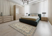 Traditional Carbon Gray Medallion Rug in a Bedroom, tr424