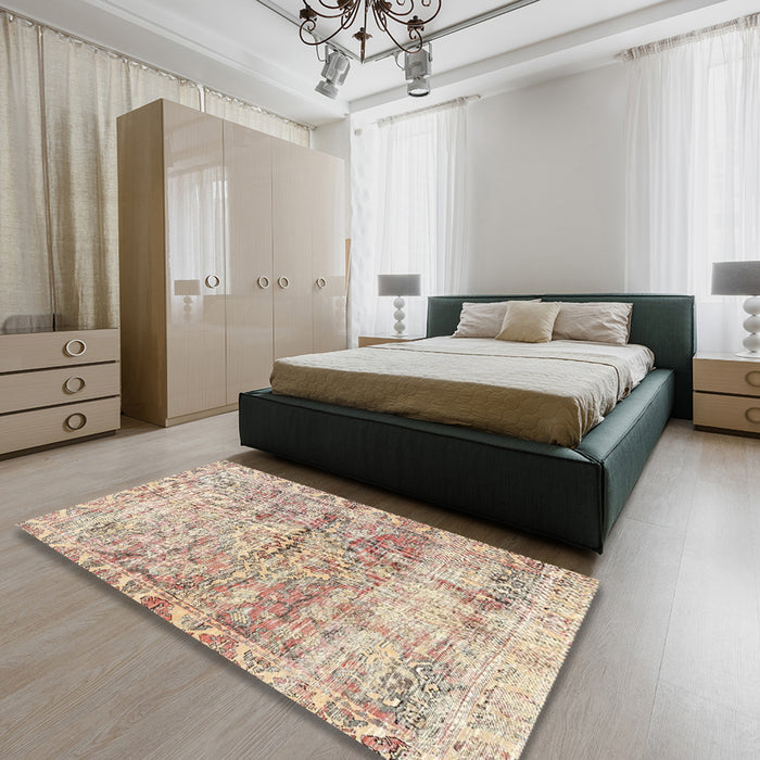 Traditional Deep Peach Orange Persian Rug in a Bedroom, tr4254