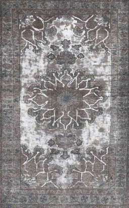 Machine Washable Traditional Dark Gray Rug, wshtr4255