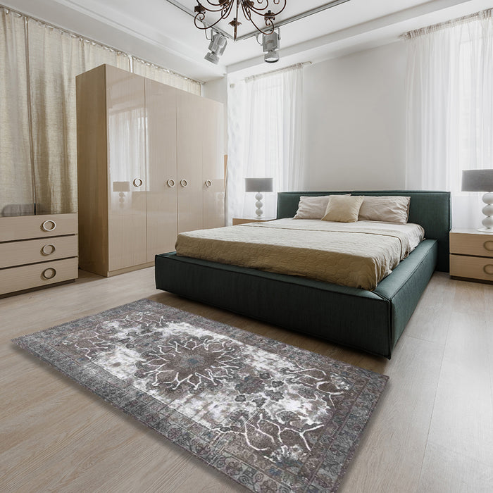 Traditional Dark Gray Persian Rug in a Bedroom, tr4255