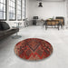 Round Traditional Crimson Red Persian Rug in a Office, tr4256