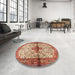Round Traditional Red Persian Rug in a Office, tr4257