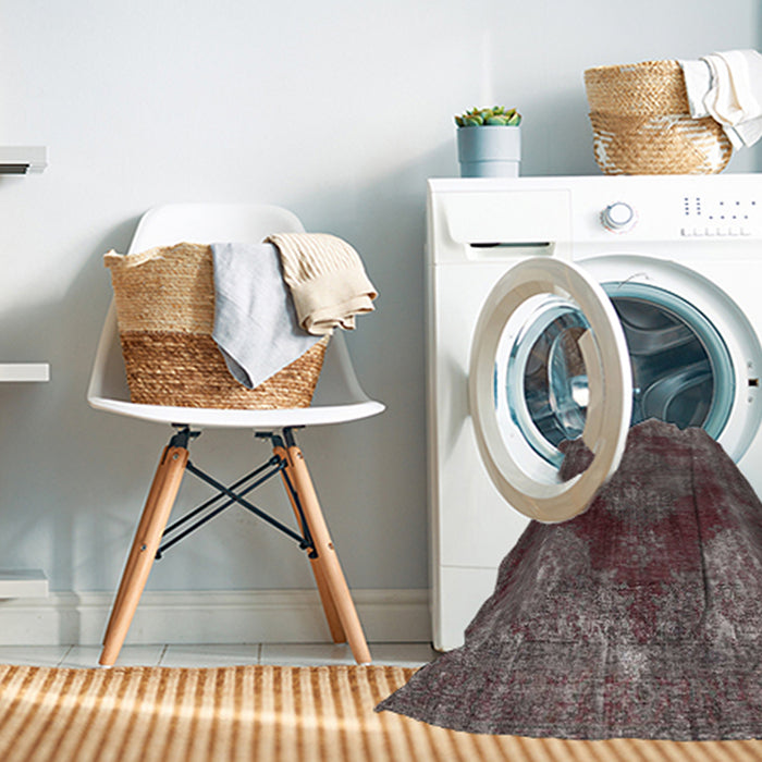 Machine Washable Traditional Dark Brown Rug in a Washing Machine, wshtr4261