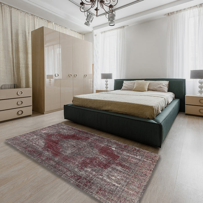 Traditional Dark Brown Persian Rug in a Bedroom, tr4261