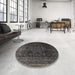 Round Traditional Charcoal Black Persian Rug in a Office, tr4262