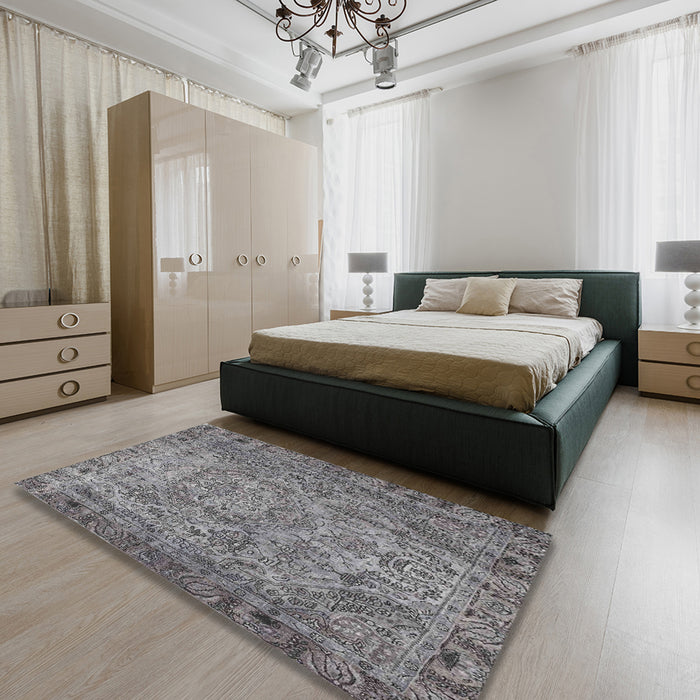 Traditional Dark Gray Persian Rug in a Bedroom, tr4266