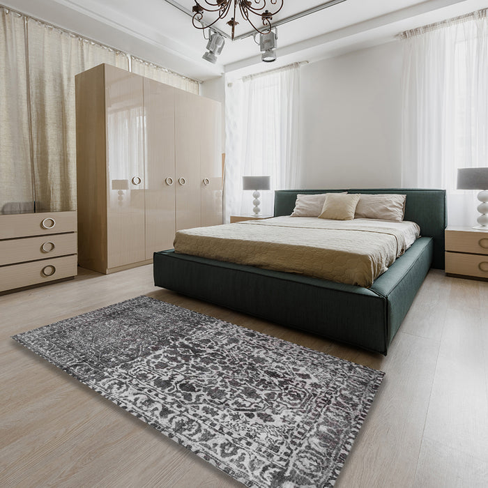 Traditional Dark Gray Persian Rug in a Bedroom, tr4269