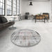 Round Traditional Gunmetal Gray Persian Rug in a Office, tr4271