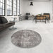 Round Machine Washable Traditional Dark Gray Rug in a Office, wshtr4272