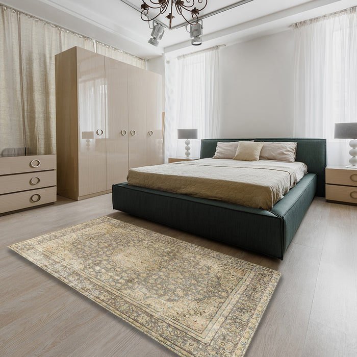 Machine Washable Traditional Dark Almond Brown Rug in a Bedroom, wshtr4273