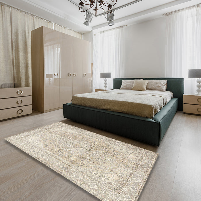 Machine Washable Traditional Light French Beige Brown Rug in a Bedroom, wshtr4278