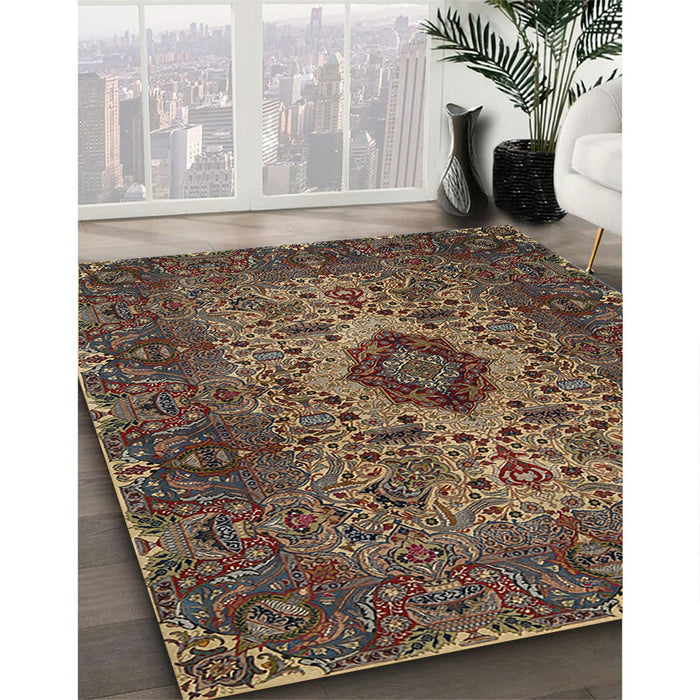 Traditional Dark Almond Brown Persian Rug in Family Room, tr427