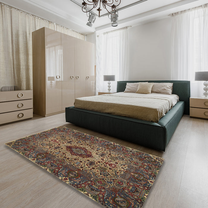 Machine Washable Traditional Dark Almond Brown Rug in a Bedroom, wshtr427