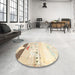 Round Traditional Golden Blonde Gold Persian Rug in a Office, tr4282