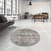 Round Traditional Pale Silver Gray Persian Rug in a Office, tr4285