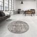 Round Machine Washable Traditional Pale Silver Gray Rug in a Office, wshtr4285
