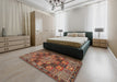 Machine Washable Traditional Saffron Red Rug in a Bedroom, wshtr4290