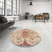 Round Machine Washable Traditional Gold Brown Rug in a Office, wshtr4294