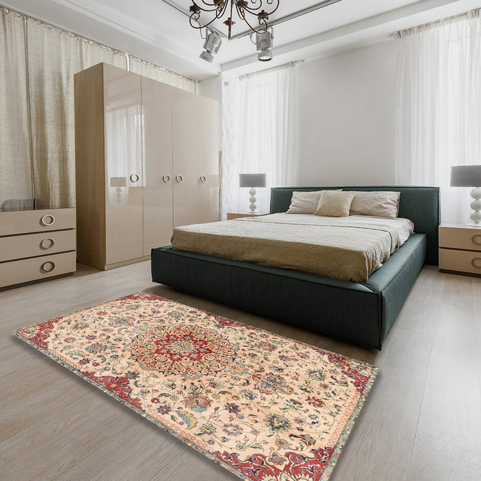 Machine Washable Traditional Gold Brown Rug in a Bedroom, wshtr4294