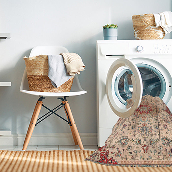 Machine Washable Traditional Gold Brown Rug in a Washing Machine, wshtr4294