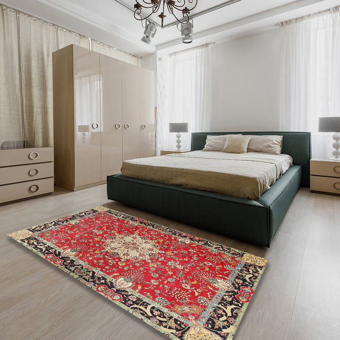 Machine Washable Traditional Camel Brown Rug in a Bedroom, wshtr4296