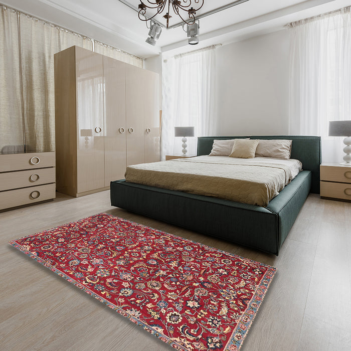 Traditional Orange Salmon Pink Persian Rug in a Bedroom, tr4297