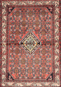 Machine Washable Traditional Brown Red Rug, wshtr429