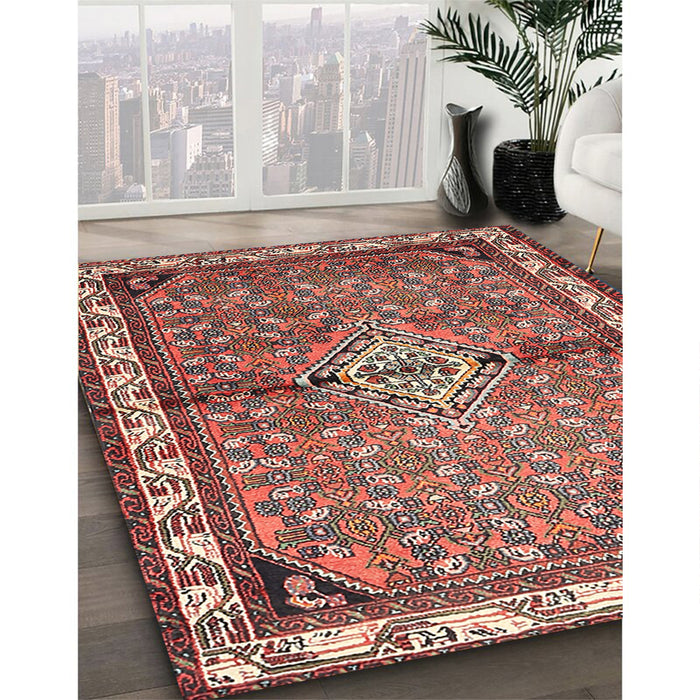 Traditional Brown Red Persian Rug in Family Room, tr429