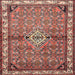 Round Machine Washable Traditional Brown Red Rug, wshtr429