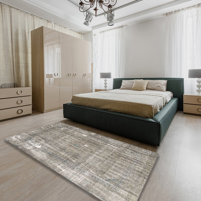 Machine Washable Traditional Khaki Green Rug in a Bedroom, wshtr4300