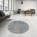 Round Machine Washable Traditional Dark Gray Rug in a Office, wshtr4302