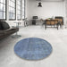 Round Machine Washable Traditional Azure Blue Rug in a Office, wshtr4305