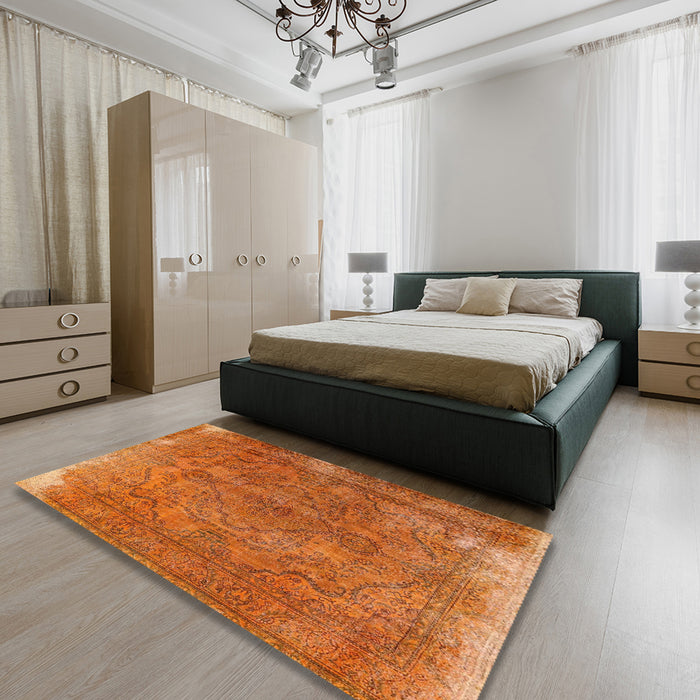 Machine Washable Traditional Orange Red Rug in a Bedroom, wshtr4309