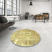 Round Traditional Chrome Gold Yellow Persian Rug in a Office, tr4312