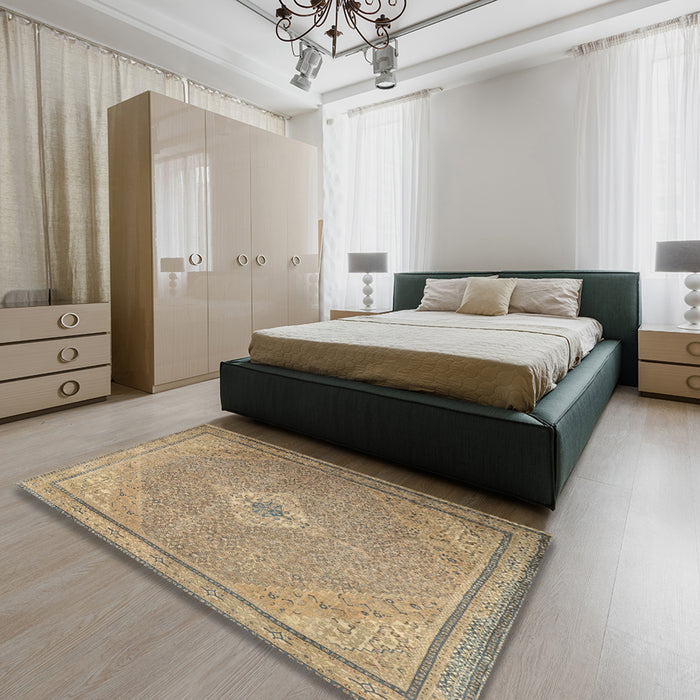 Traditional Brown Persian Rug in a Bedroom, tr4314