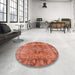Round Machine Washable Traditional Coral Orange Rug in a Office, wshtr4315