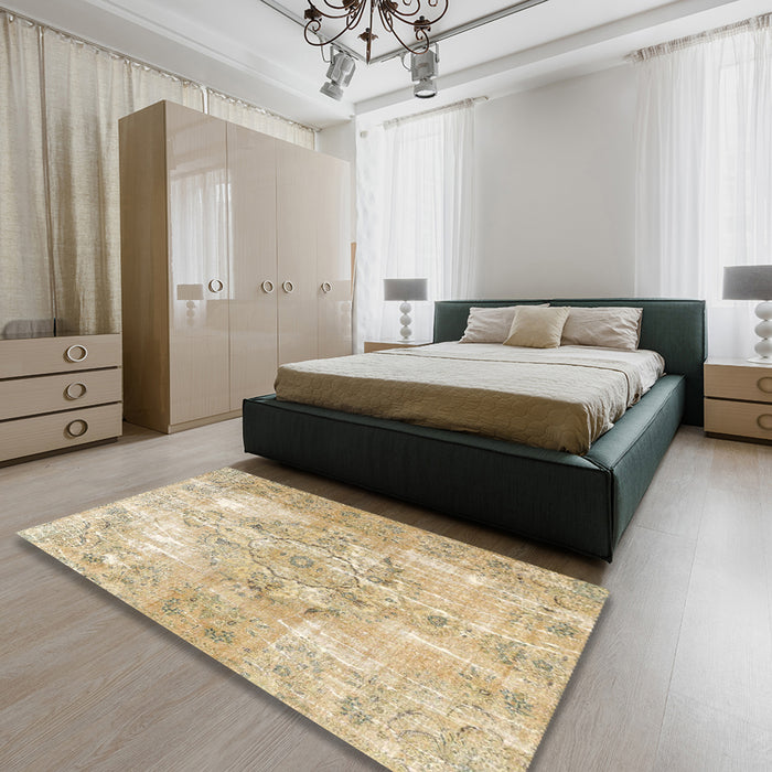 Machine Washable Traditional Brown Gold Rug in a Bedroom, wshtr4316