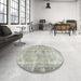 Round Traditional Pale Silver Gray Persian Rug in a Office, tr4317