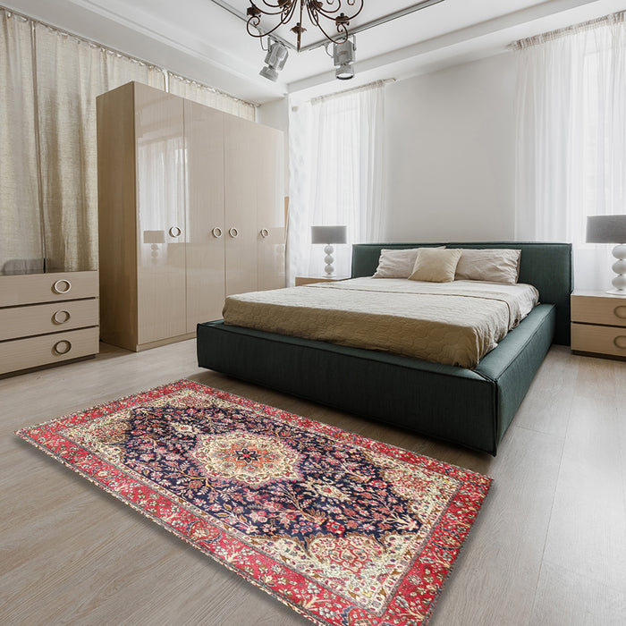 Machine Washable Traditional Light French Beige Brown Rug in a Bedroom, wshtr4324