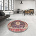 Round Traditional Light French Beige Brown Medallion Rug in a Office, tr4324